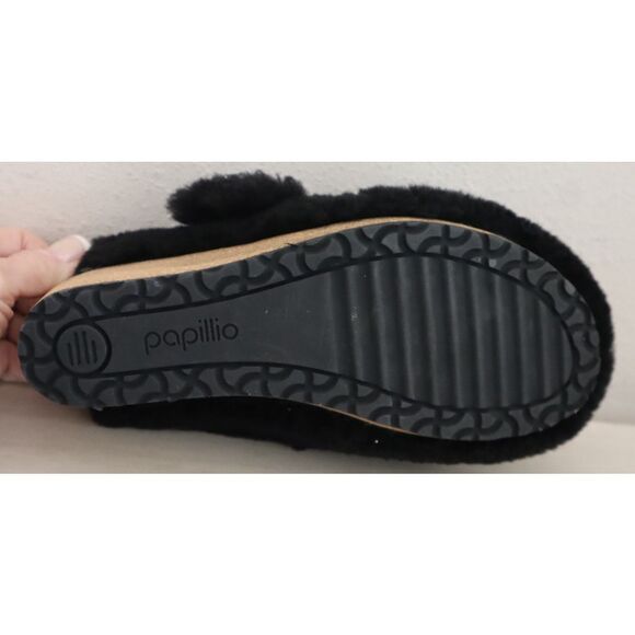 Papillio Birkenstock EUR 39 US 8 Black Shearling Fanny Teddy Heeled Sandals - Picture 8 of 14
